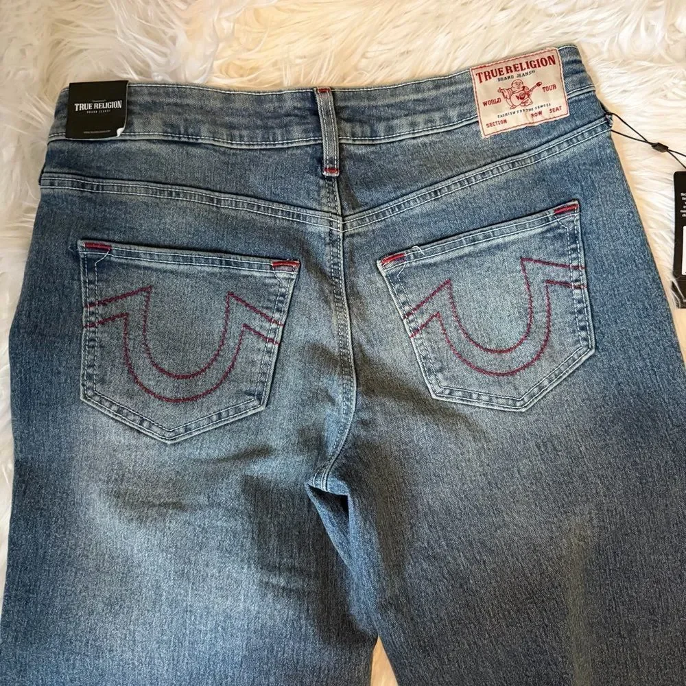 NWT True Religion Jeans Womens Bobbi Low Slung Baggy Blue Denim Stretch 28X32